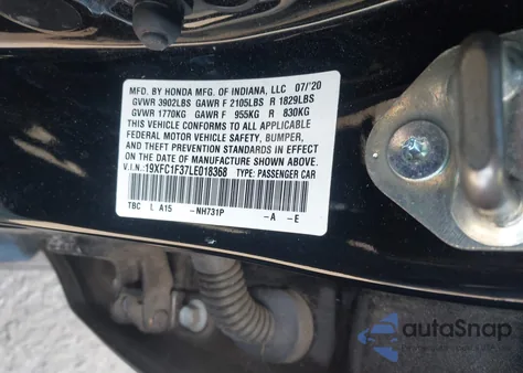 2020 Honda Civic Ex z USA, uszkodzony, nr VIN 19XFC1F37LE018368